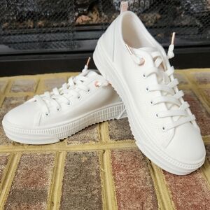 Skechers White Canvas Sneakers with Rose Gold Accents